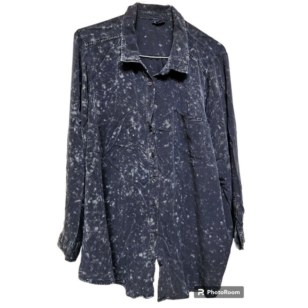 Torrid Rayon Twill Button-Up Long Sleeve Shirt Plus Size 5 or 5X Marble Black